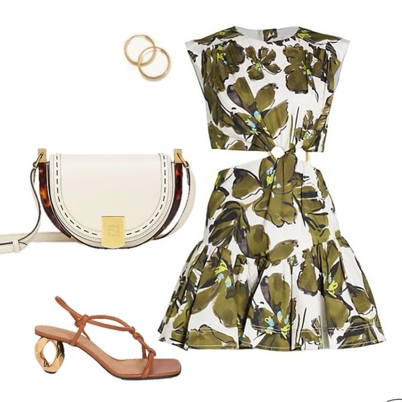 Aje Green and White Leaf Print Oasis Cut-out Horizon Olive Mini Dress